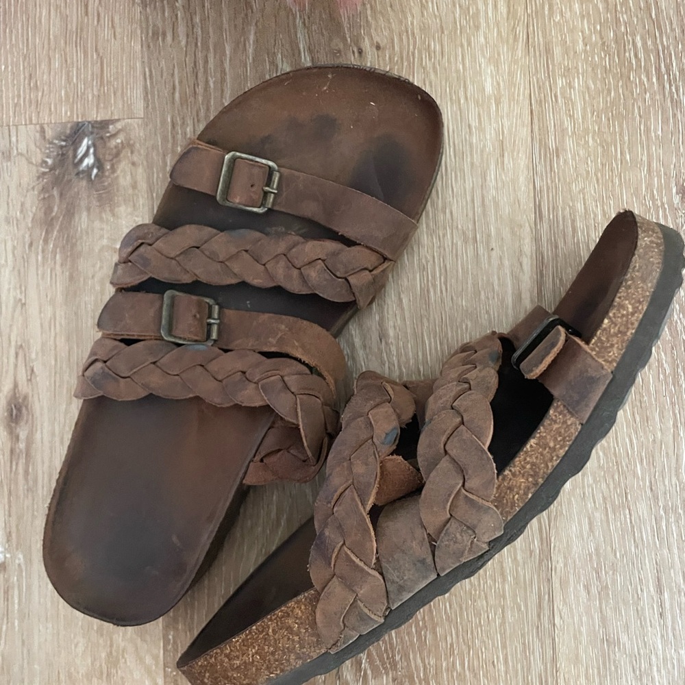 Brown Braided Strap Slide Sandals - Picture 3 of 4
